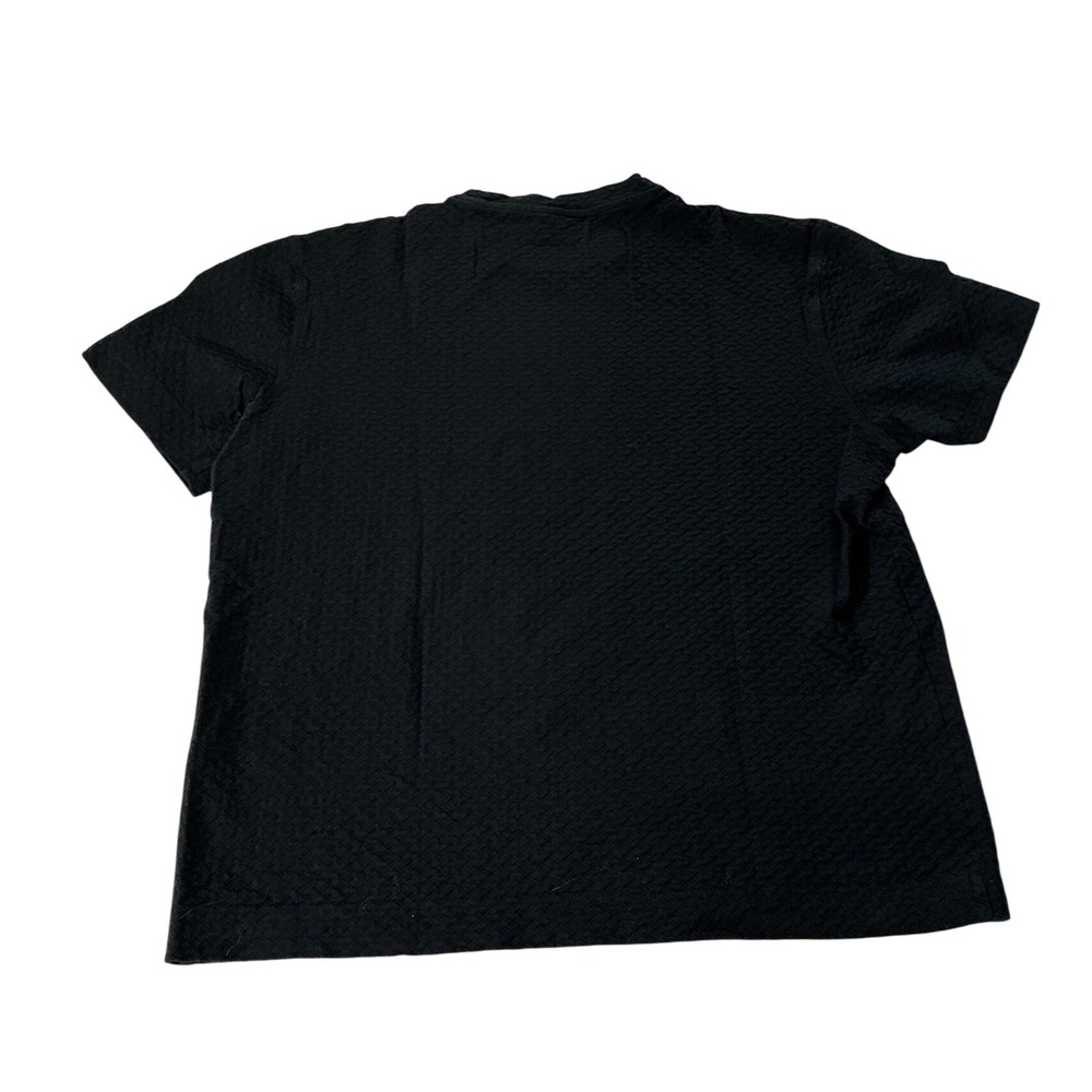 EMPORIO ARMANI Mens Black Textured Basketweave Knit T-Shirt Eagle Logo Large - Picture 5 of 8